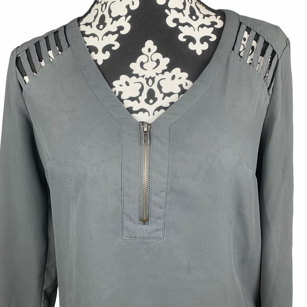 Forever21 Top Gray Cut Outs Zipper Detail Blouse